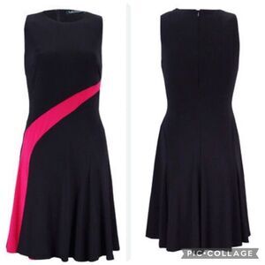 Lauren Ralph Lauren Black Pink Reddish Dress Women’s Size 14 Stretch Fit & Flare